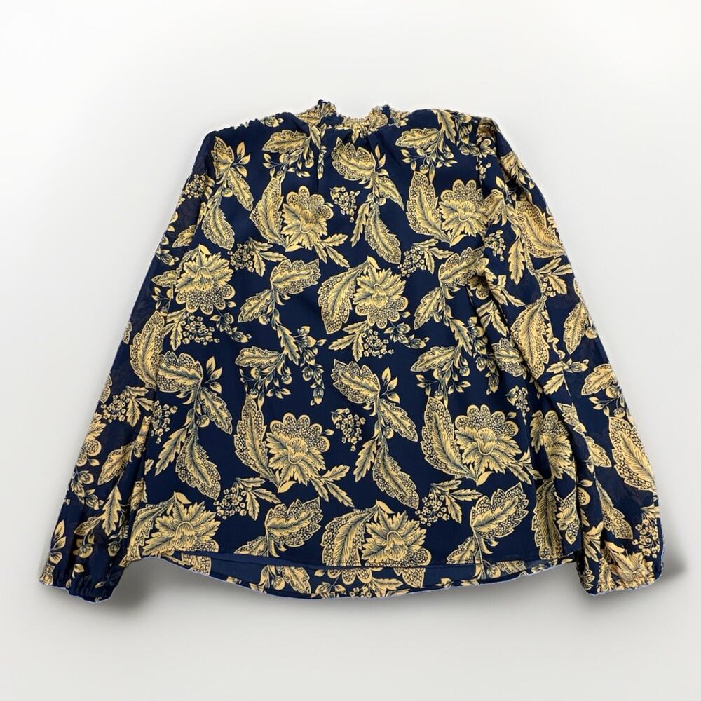 NWT J.Crew Factory Floral Smocked Shirt Blouse Navy Gold Womens Size Med AS357 - Picture 2 of 10